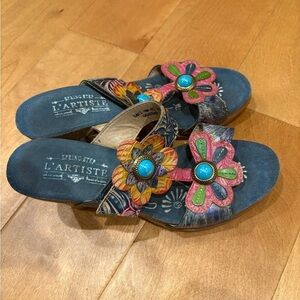 Spring Step L’Artiste floral slide sandals leather sz 40 9